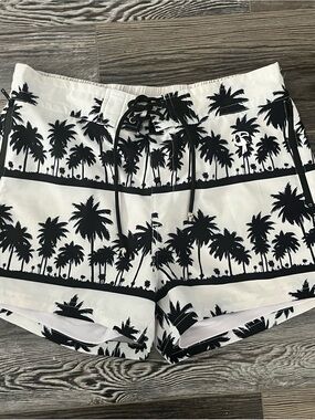 Classic Palm-Print Women’s Swim Shorts - Black/White